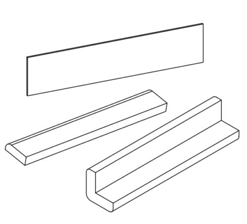 Three different types of beam cross-section shapes in a line drawing.